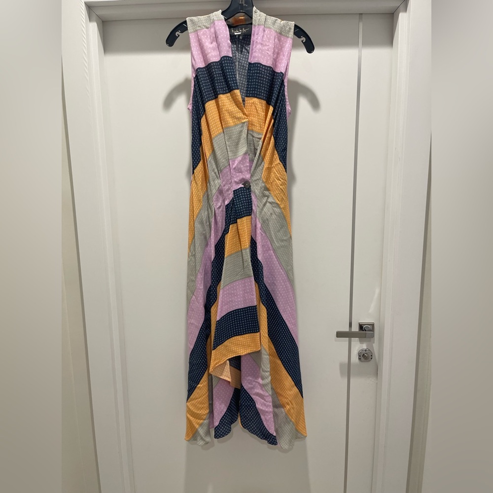 Nicole Miller Sleeveless Maxi Dress in Navy, Yellow, Lavender, and Cream